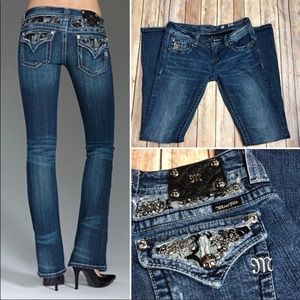 Miss Me studded, lace, bootleg jeans.